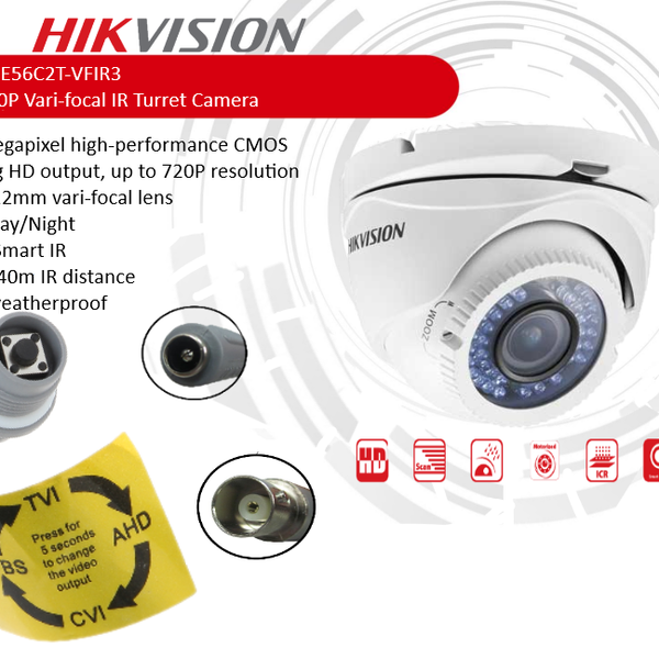 Hikvision 1 MP Varifocal Turret Camera - DS-2CE56C2T-VFIR3 – New World