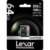 Lexar 64GB Professional Silver Plus UHS-I SDXC Memory Card (205 MB/s)