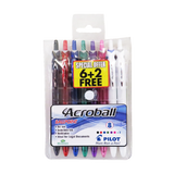 Pilot BAB-15M Acroball Medium Ballpoint - Wallet of 8 Assorted Colours