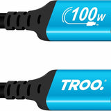 TROO Certified Ultra Fast Charge 100W Type-C Silicone Blue - 1 Meter