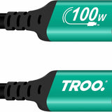 TROO Certified Ultra Fast Charge 100W Type-C Silicone Green - 1 Meter