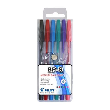 PILOT BP-S-M Ballpoint Medium Pens Wallet of 6