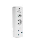 Ellies 3 Way Schuko Adaptor with type C + USB- White - FEA1/2USB