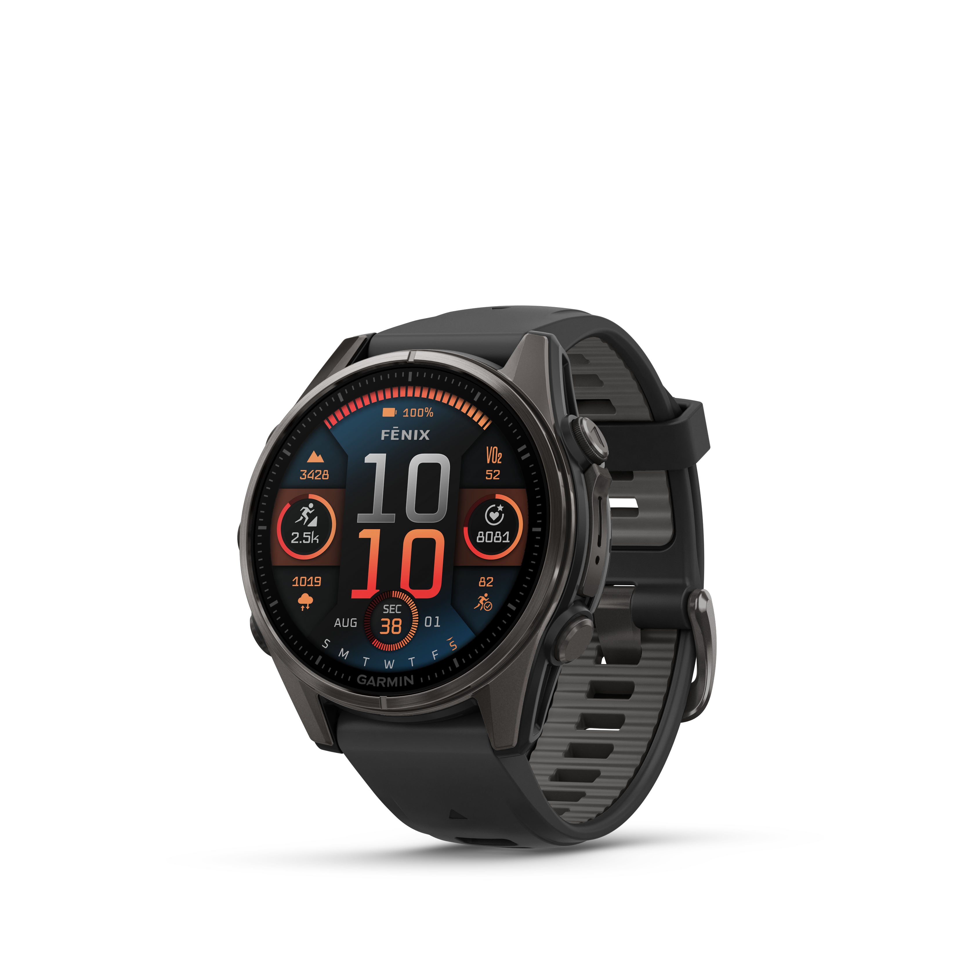Garmin fēnix® 8 – 43 mm, AMOLED Sapphire, Carbon grey DLC titanium with Black/pebble grey silicone band
