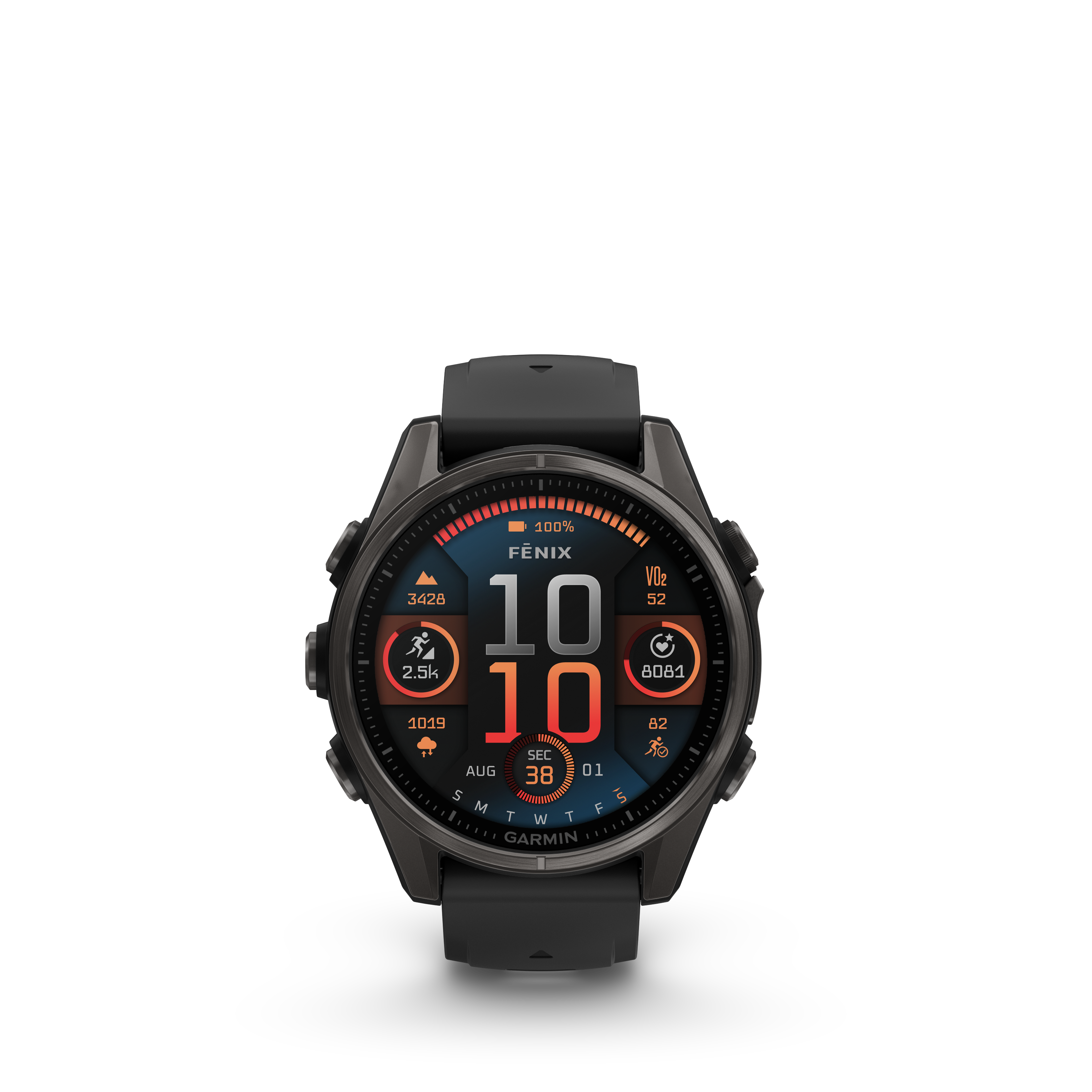 Garmin fēnix® 8 – 43 mm, AMOLED Sapphire, Carbon grey DLC titanium with Black/pebble grey silicone band