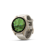 Garmin fēnix® 8 – 43 mm, AMOLED Sapphire, Soft gold with Fog grey/dark sandstone silicone band