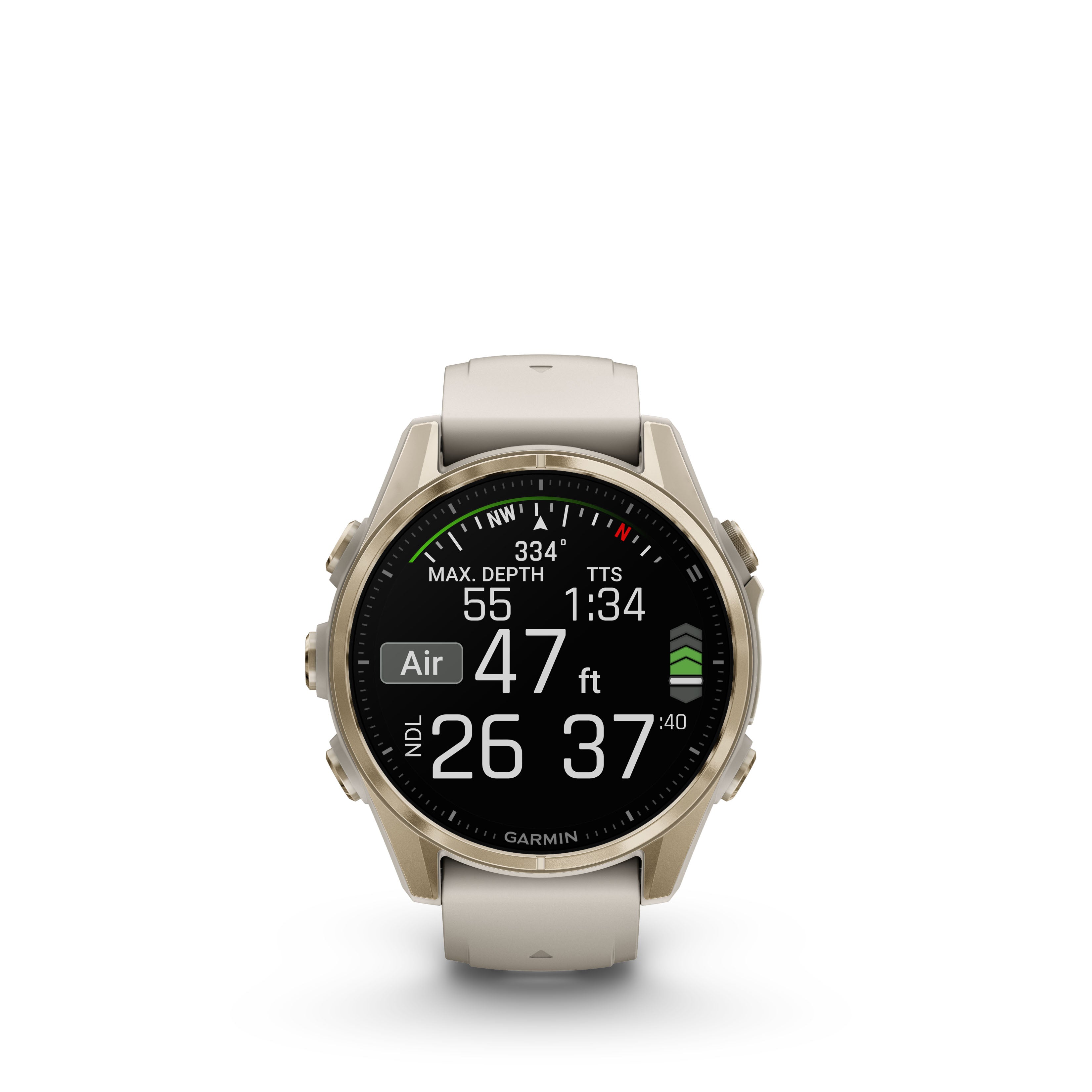 Garmin fēnix® 8 – 43 mm, AMOLED Sapphire, Soft gold with Fog grey/dark sandstone silicone band