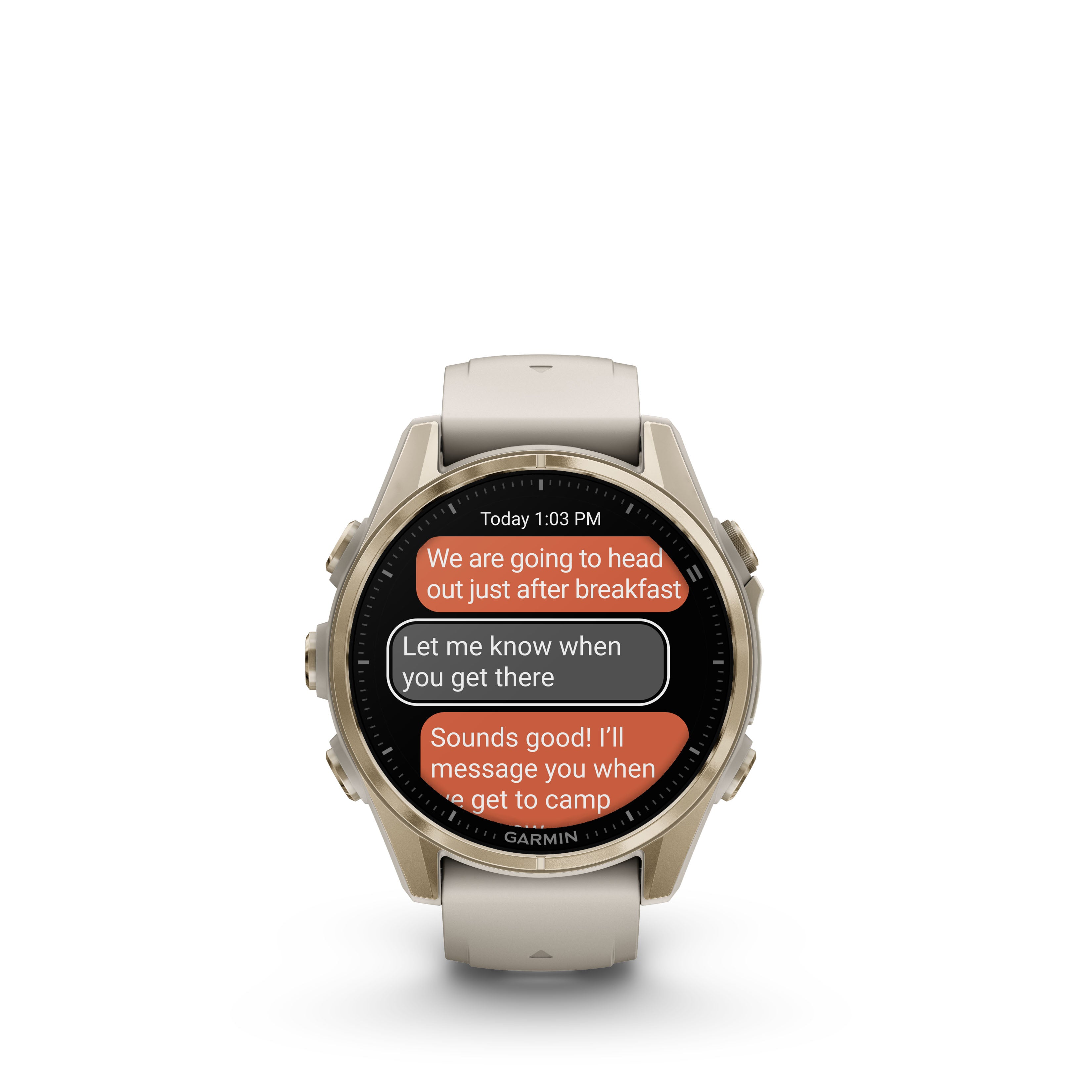 Garmin fēnix® 8 – 43 mm, AMOLED Sapphire, Soft gold with Fog grey/dark sandstone silicone band