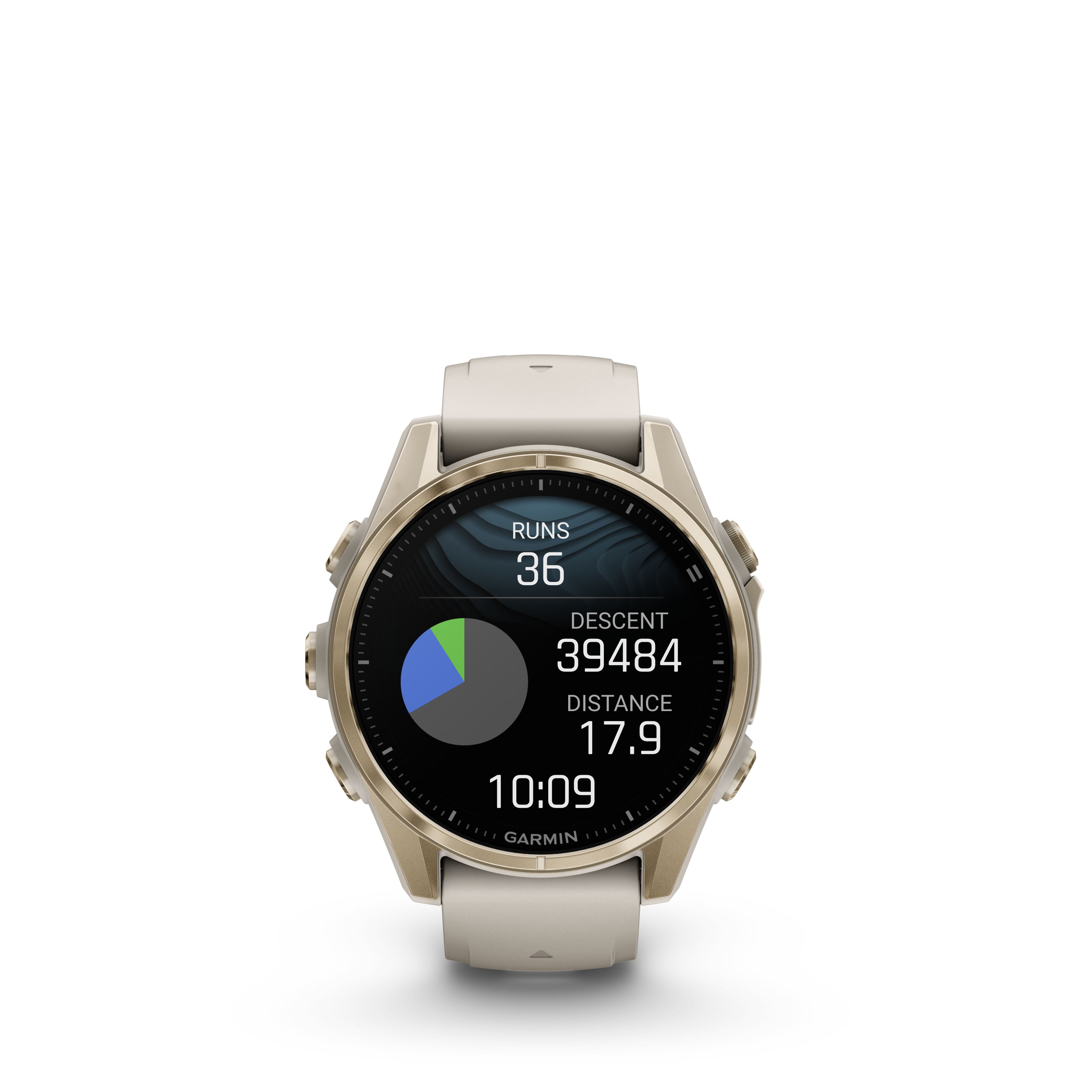 Garmin fēnix® 8 – 43 mm, AMOLED Sapphire, Soft gold with Fog grey/dark sandstone silicone band