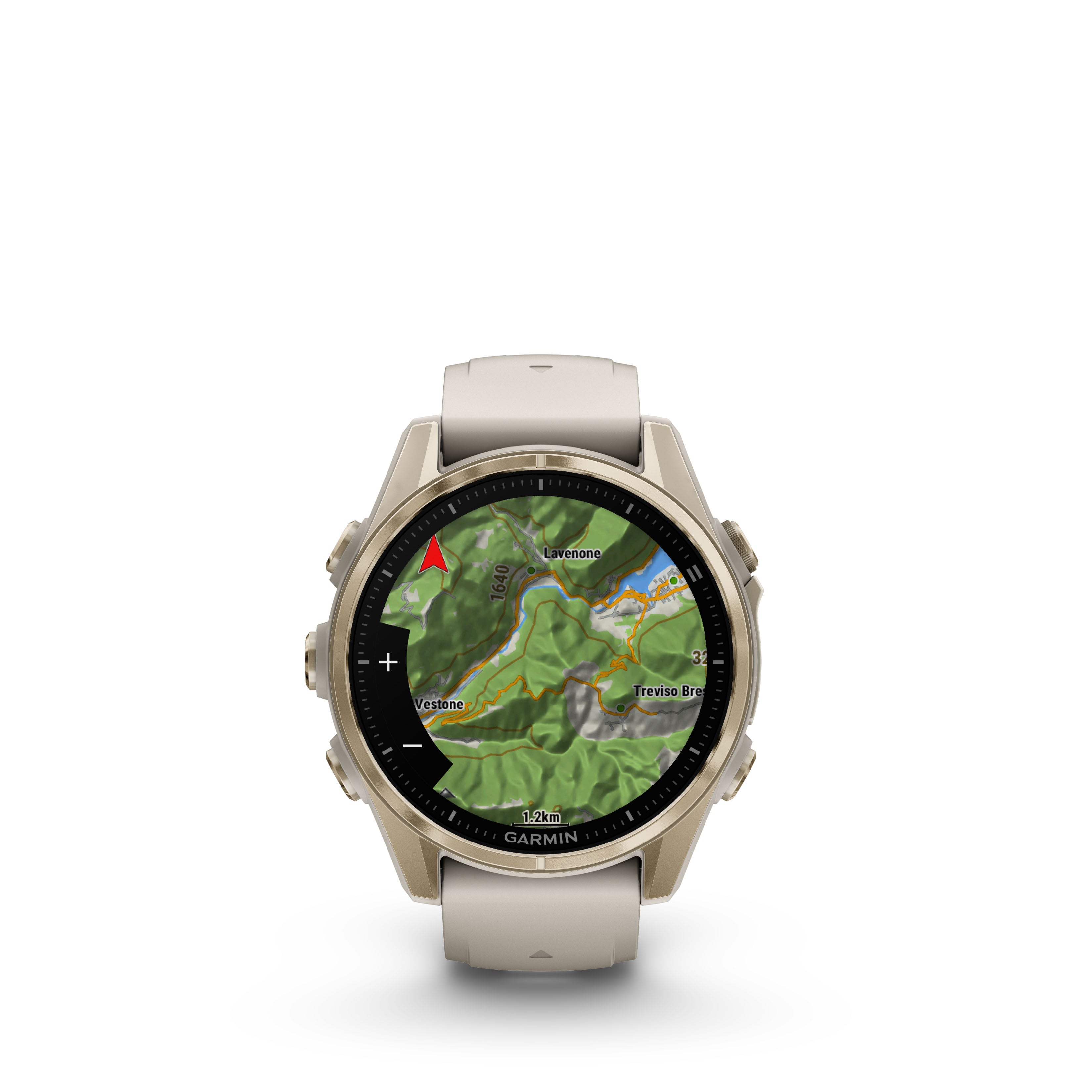 Garmin fēnix® 8 – 43 mm, AMOLED Sapphire, Soft gold with Fog grey/dark sandstone silicone band
