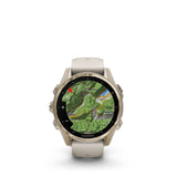 Garmin fēnix® 8 – 43 mm, AMOLED Sapphire, Soft gold with Fog grey/dark sandstone silicone band