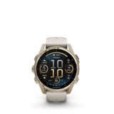 Garmin fēnix® 8 – 43 mm, AMOLED Sapphire, Soft gold with Fog grey/dark sandstone silicone band