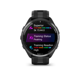 Garmin Forerunner® 965 Carbon Gray DLC Titanium Bezel with Black Case and Black/Powder Gray Silicone Band