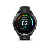 Garmin Forerunner® 965 Carbon Gray DLC Titanium Bezel with Black Case and Black/Powder Gray Silicone Band