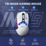 Inphic IN Wired Bluetooth5.0 and 2.4GHz Rechargeable Mouse- Blue/White