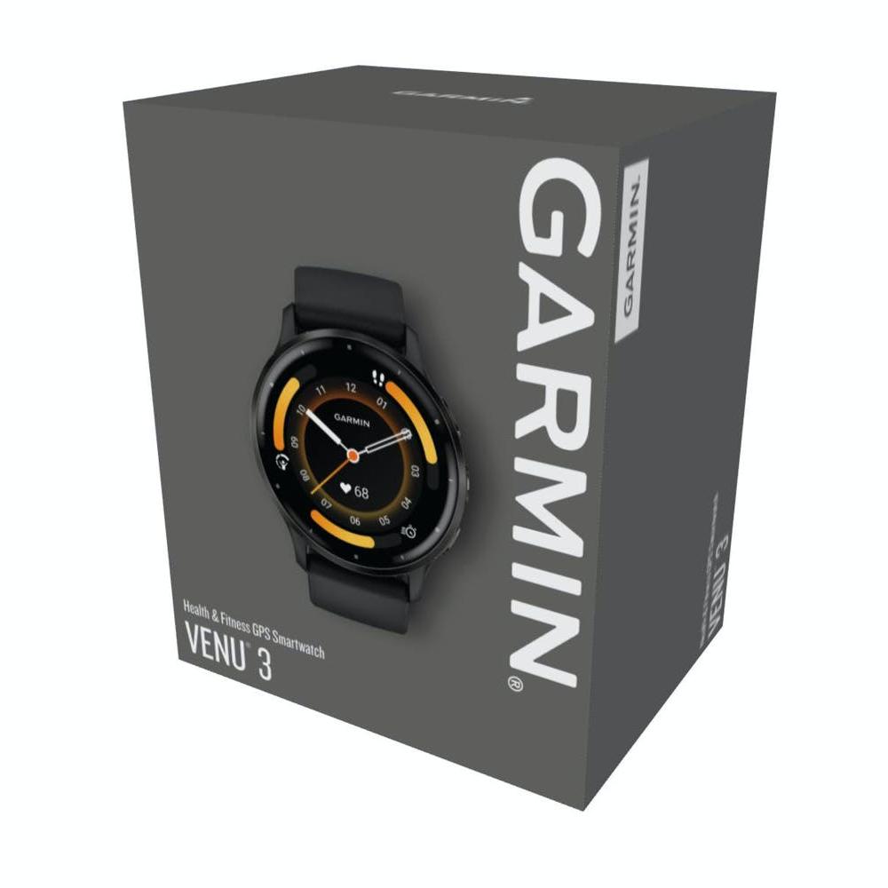 Garmin Venu® 3, Slate stainless steel bezel with black case and silicone band