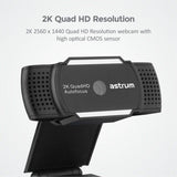 Astrum WM200 2K Quad HD USB Webcam with Mic and Tripod