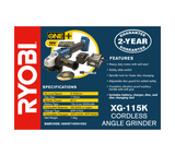 Ryobi Cordless Brushless Angle Grinder Kit 18V XBG-115K