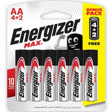 Energizer MAX Alkaline AA Battery Card 4+2 Free