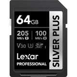 Lexar 64GB Professional Silver Plus UHS-I SDXC Memory Card (205 MB/s)