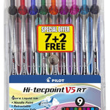Pilot Hi-Tech V5 RT Liquid Ink Pens - Wallet of 9 Assorted