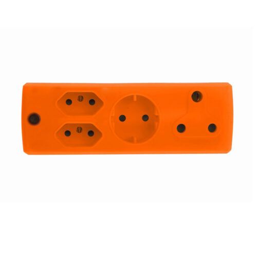 Electricmate 1 X 16Amp + 2 X 5Amp + 1 X Schuko Adaptor Orange - EA009OR