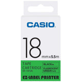 Casio Ez-Label Printer Tape Cartridge - 18mm, Black on Green Fluorescent (XR-18FGN) - New World