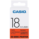 Casio Ez-Label Printer Tape Cartridge - 18mm, Black on Orange Fluorescent (XR-18FOE) - New World