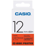 Casio Ez-Label Tape Cartridge - 12mm, Black on Orange Fluorescent (XR-12FOE)