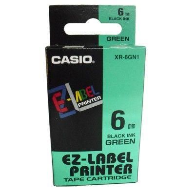 Casio Ez-Label Tape Cartridge - 6mm, Black on Green (XR-6GN1) - New World