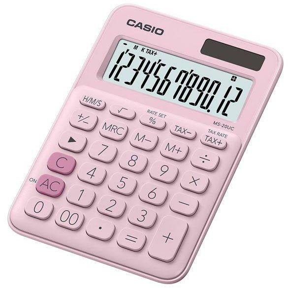 Casio MS-20UC Mini Desktop TIME TAX Calculator Light Pink - New World