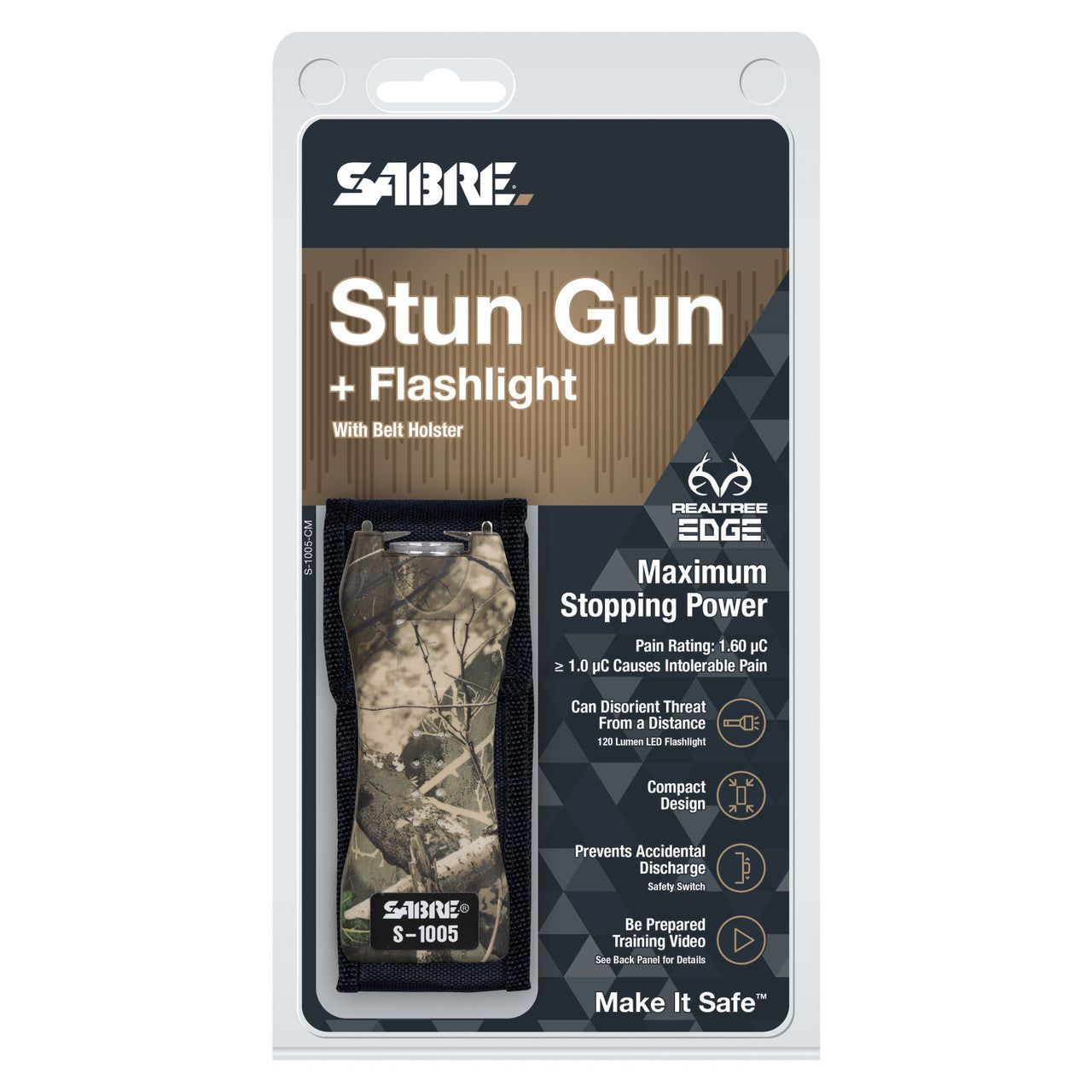 Sabre Realtree Edge Stun Gun Plus Flashlight with Belt Holster (S-1005 ...