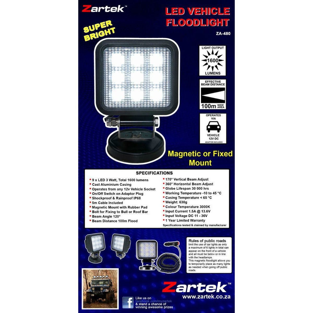 Zartek ZA-480 Vehicle LED Floodlight - New World Menlyn